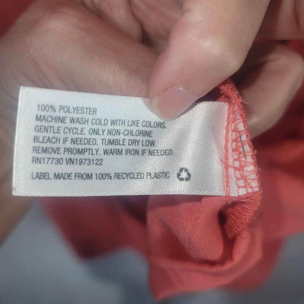 A New Day Coral Pink VNeck Ruffle Hem Dress Short Sleeve Size L Shift Tunic Mini - Picture 7 of 8